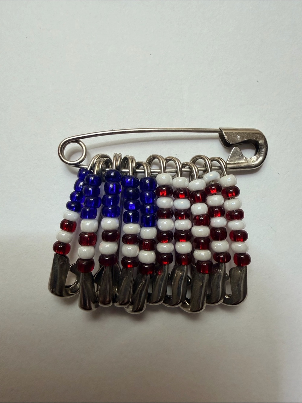 Patriotic Beaded Safety Pin Brooch - 1 1/2”